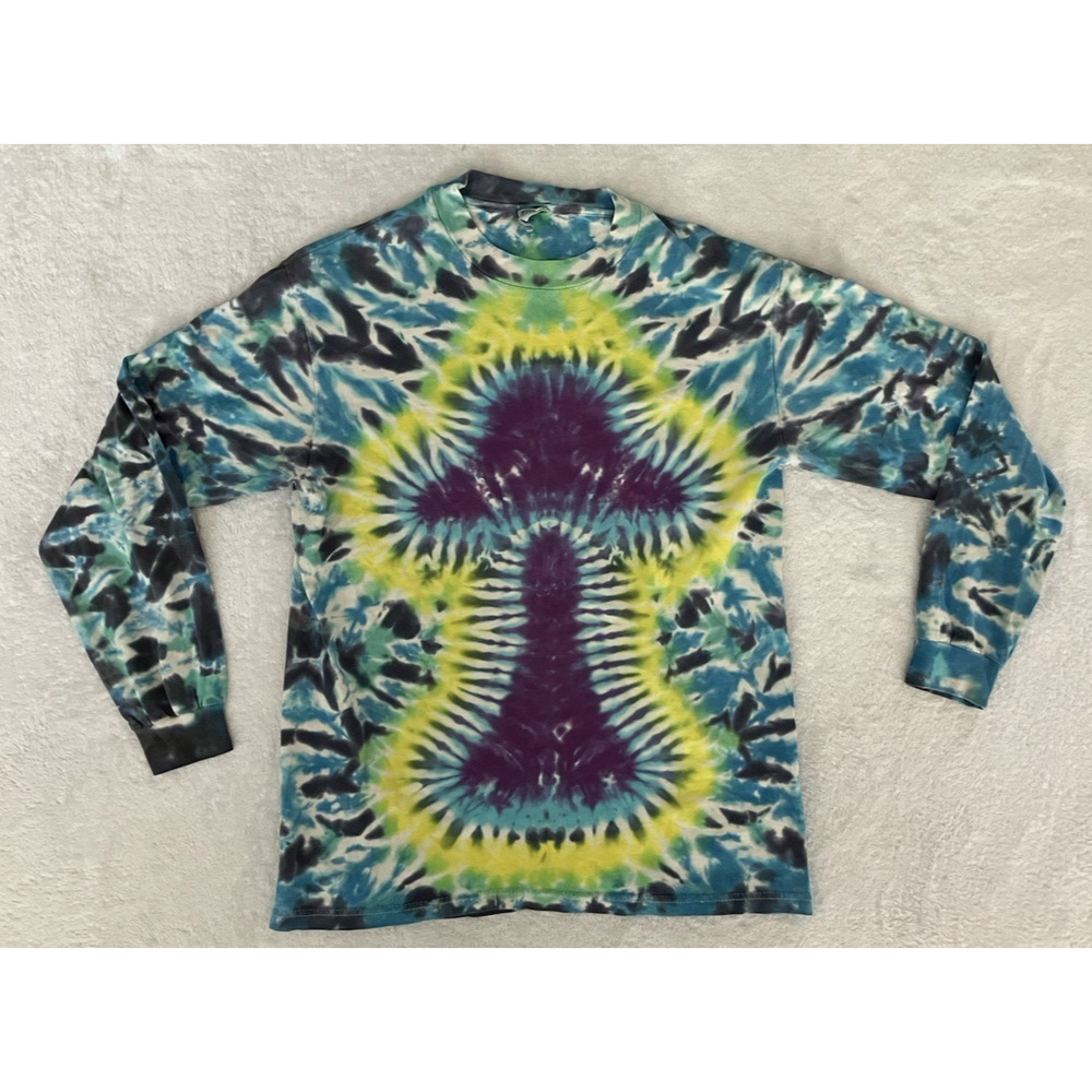 Vintage Hanes Beefy-T Long Sleeve Tie Dye Shirt Mushroom Psychedelic Hippie SZ M